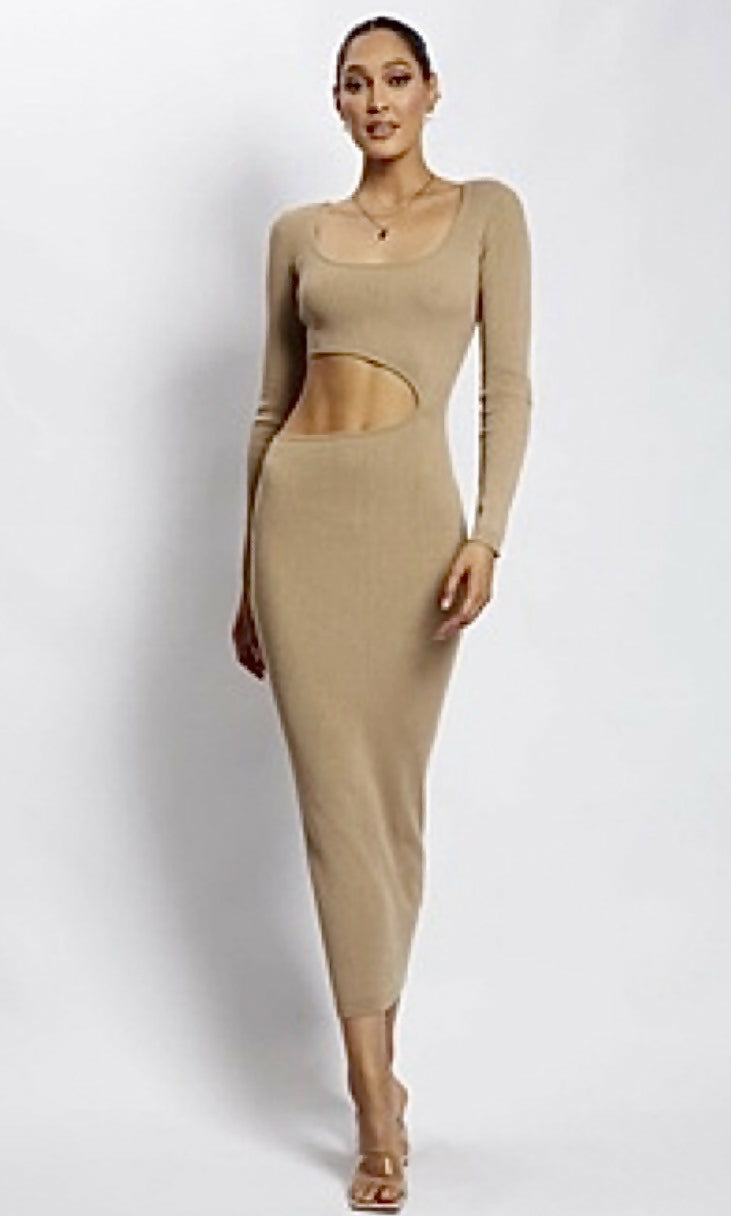 Meshki Mila Asymmetric Cut Out Knitted Midi Dress