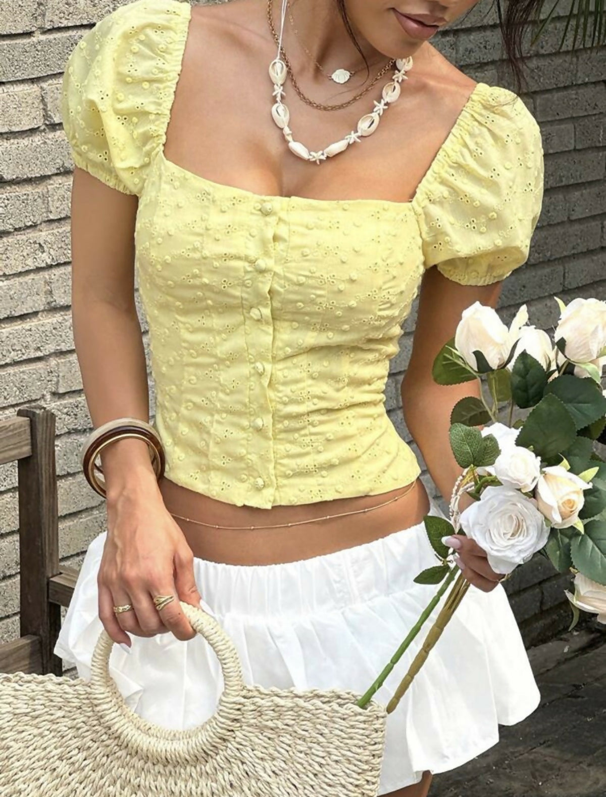 Embroidered Puff Sleeve Top