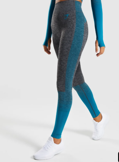 Gymshark Amplify Seamless Leggings - Black Marl/Deep Teal