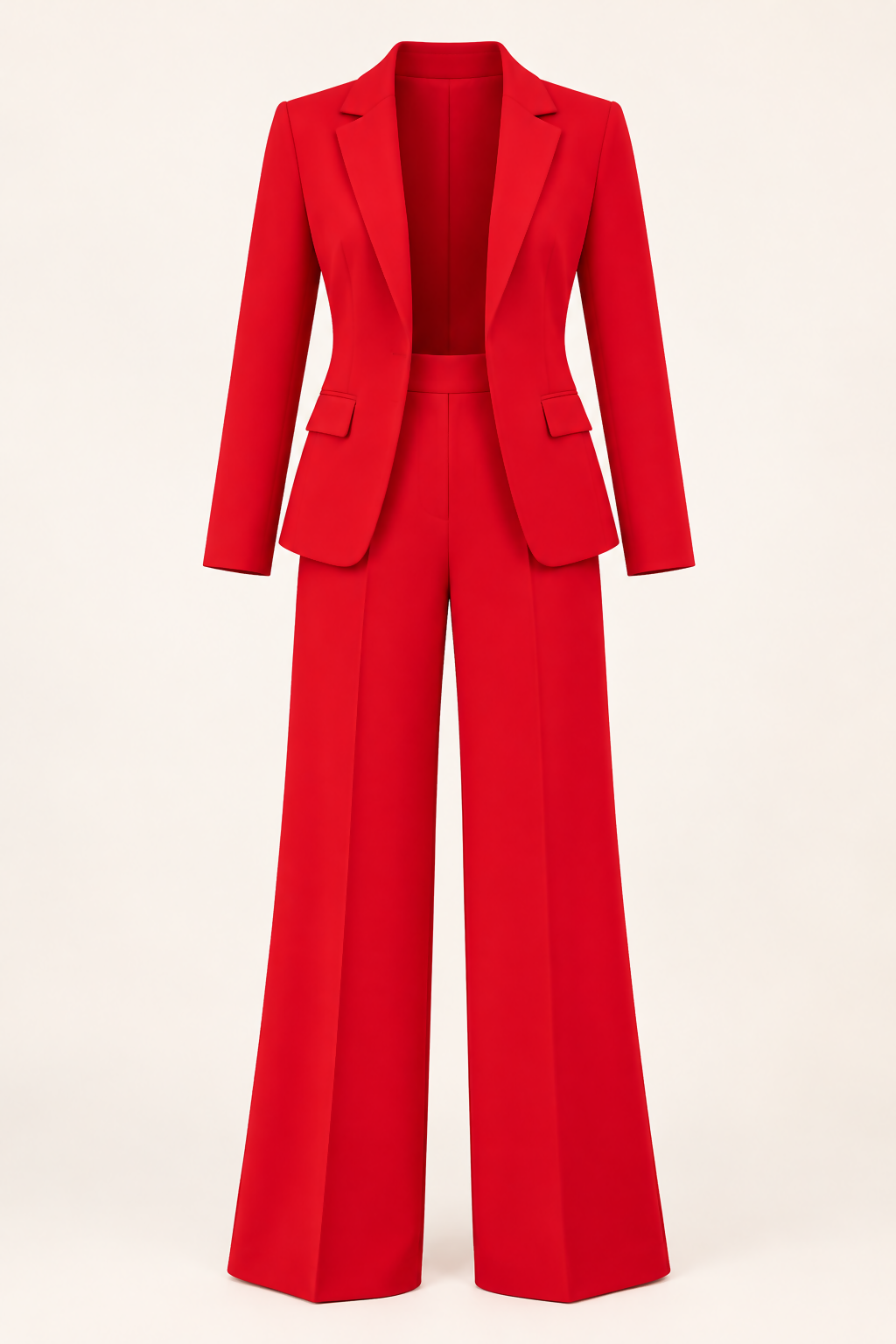 Red Tailored Blazer & Wide-Leg Trouser Set