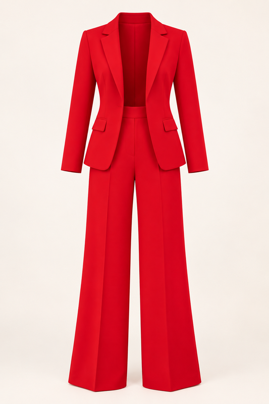 Red Tailored Blazer & Wide-Leg Trouser Set