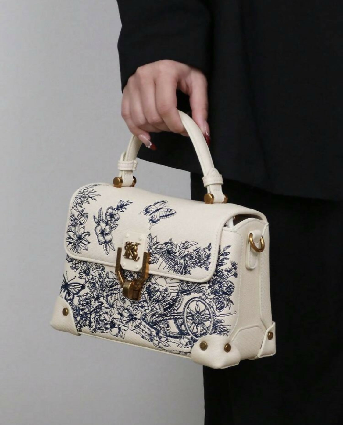 Embroidered Top Handle bag