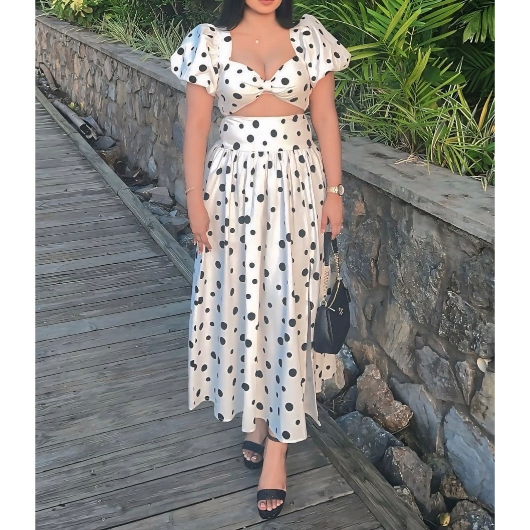 Black and White Polka Dot Skirt Set