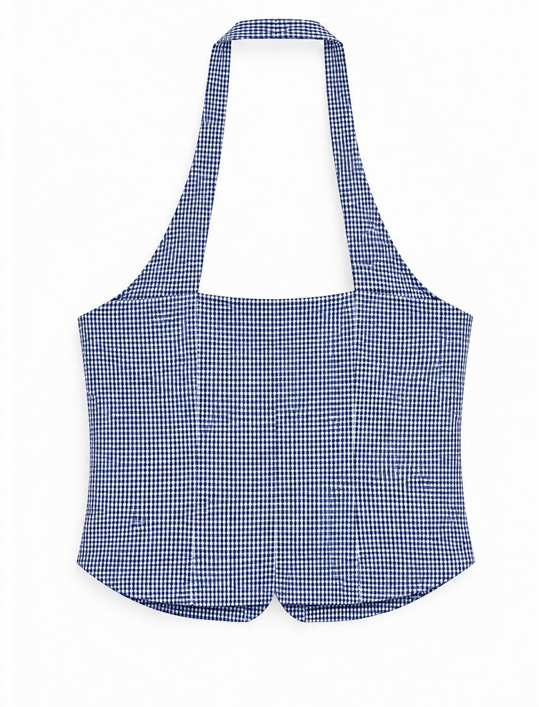 Zara Blue Gingham Halter Vest Top