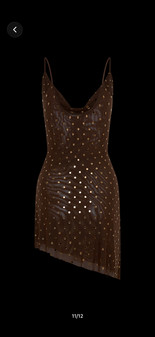 Meshki Brown Cowl Neck Diamanté Dress