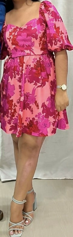 Short Pink Floral Women Dress