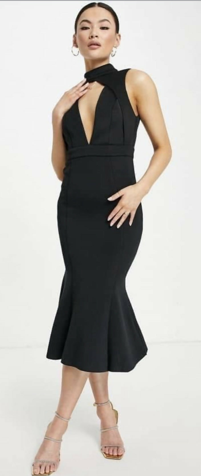 Black halter-neck midi dress