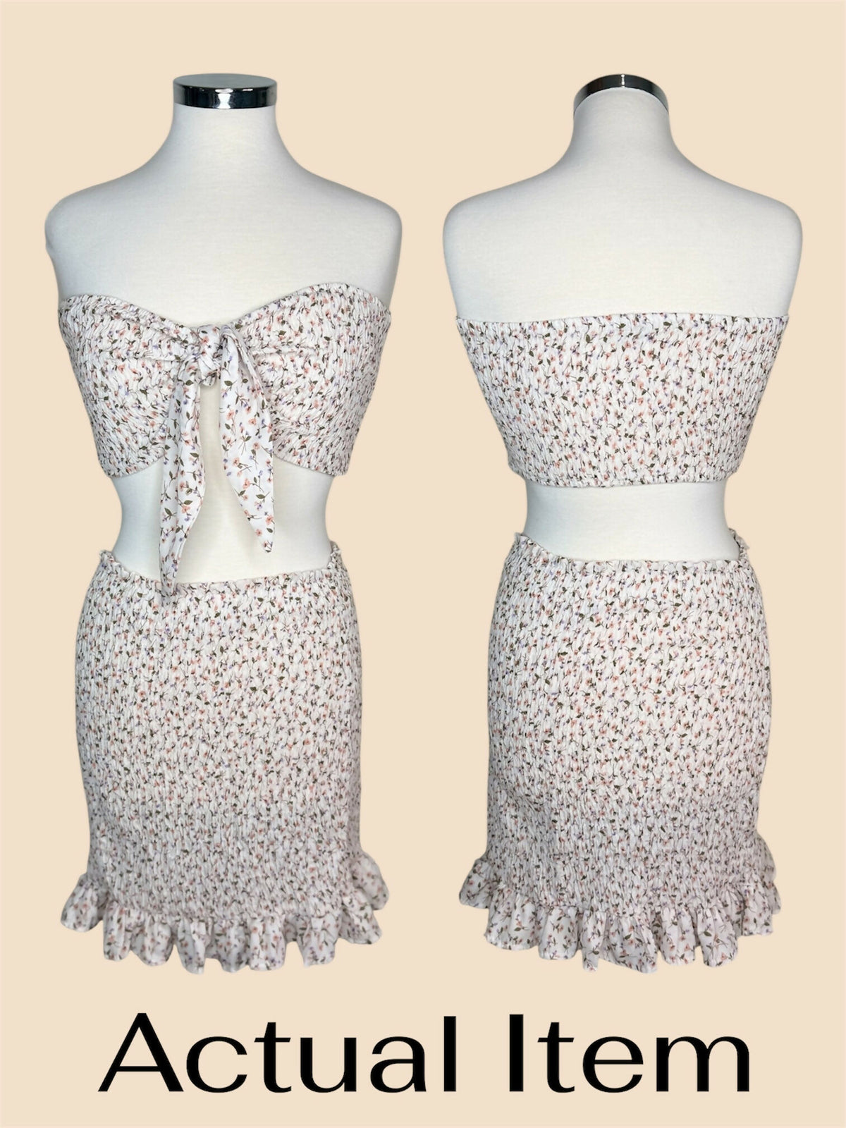 Floral Smocked Tie-Front Top & Skirt Set