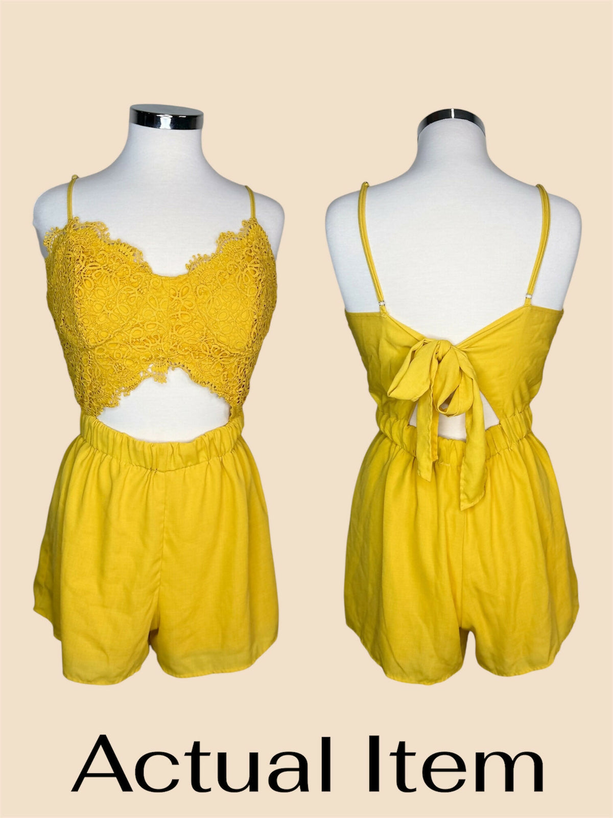 Yellow Lace Cutout Romper