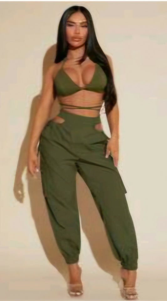 Bra and Cargo Pants Matching Two-Piece Set