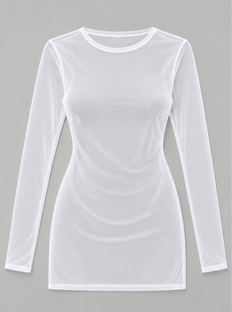 Hot Miami Styles White Sheer Mesh Mini Dress