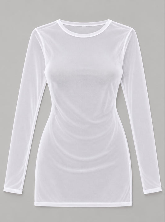 Hot Miami Styles White Sheer Mesh Mini Dress