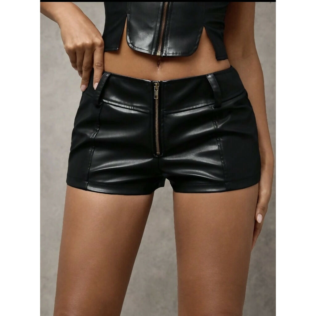 Leather Front zip shorts