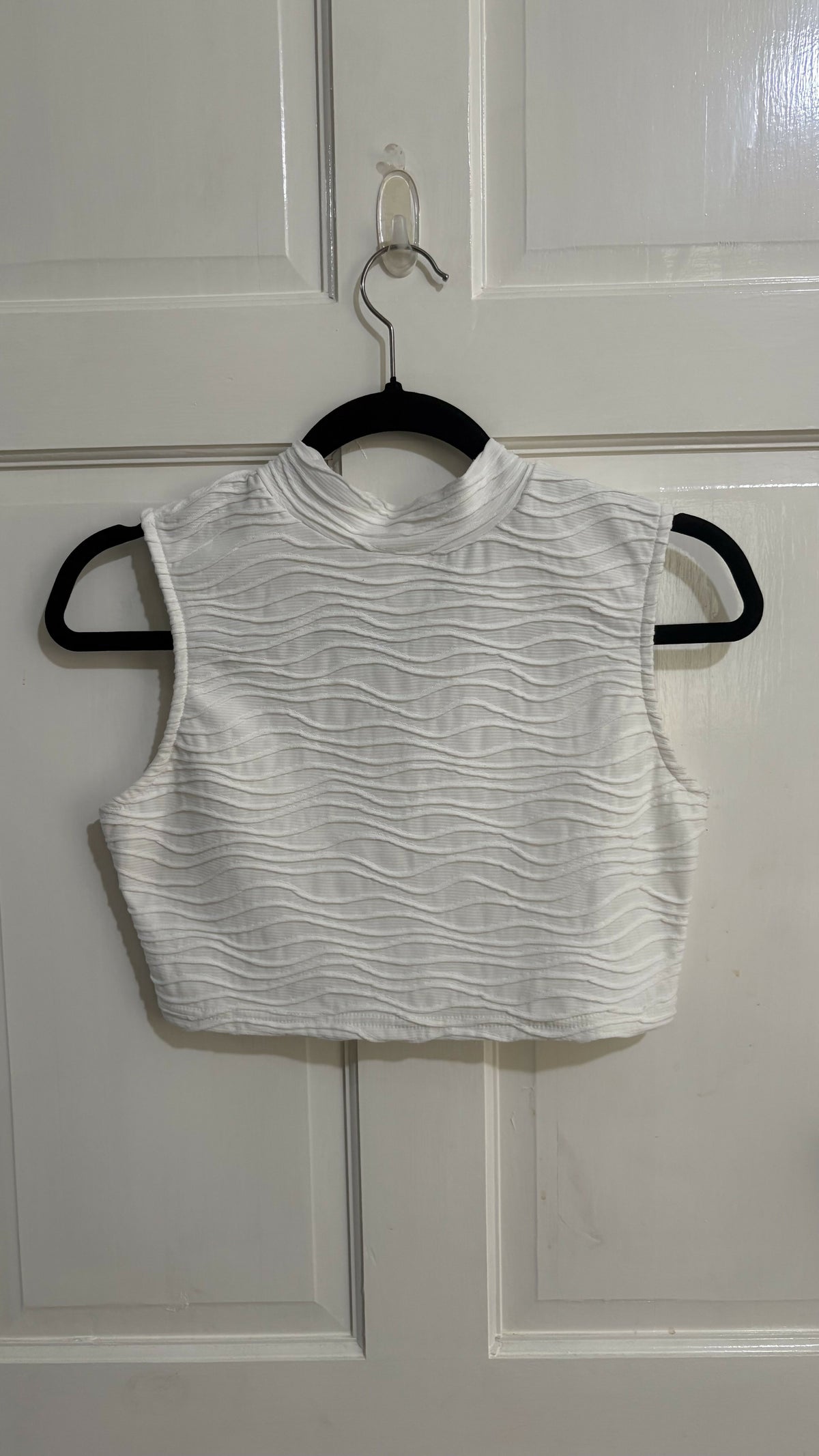 Textured High Neck Cropped Top