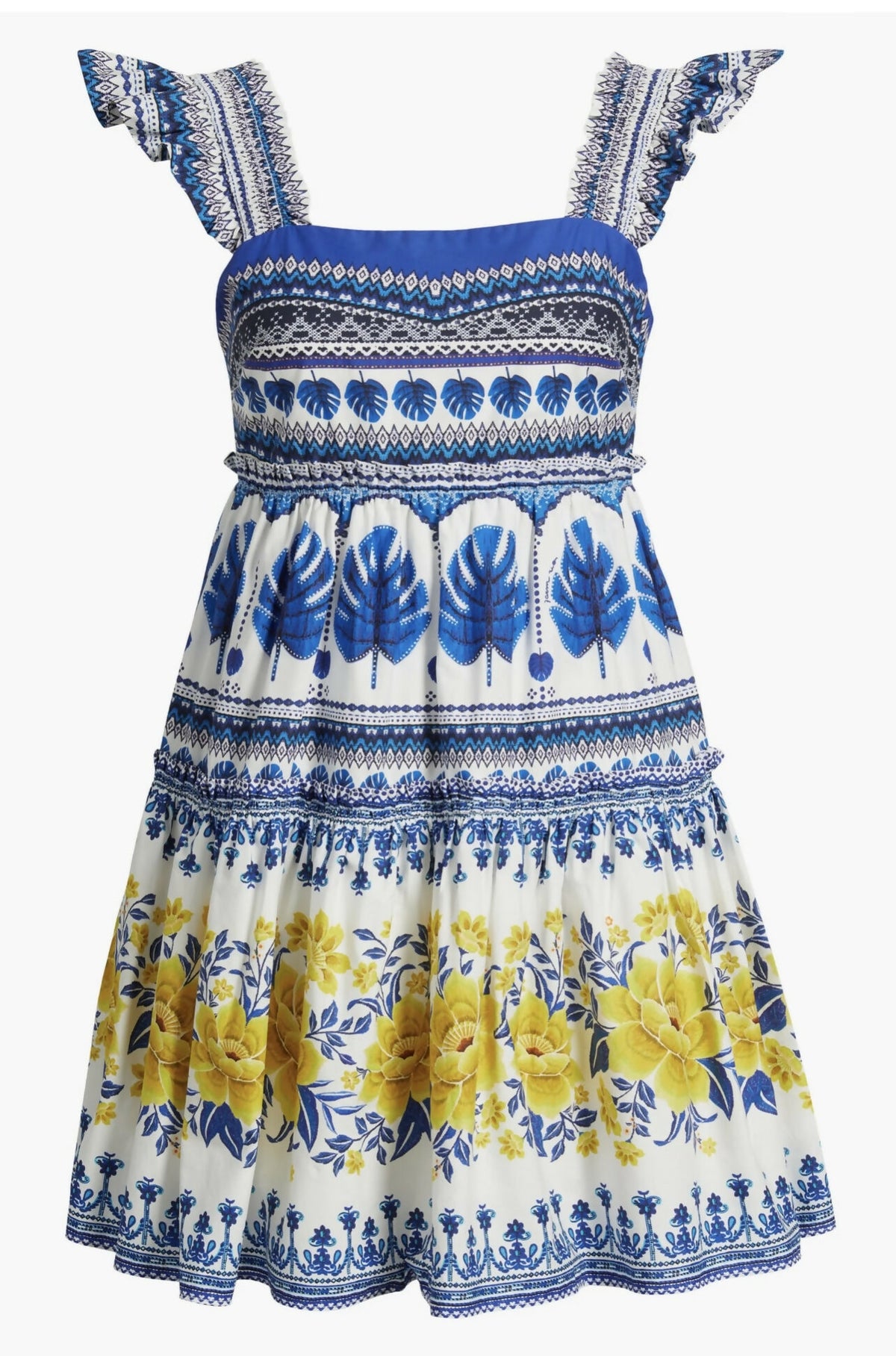 FARM RIO Rio Zuli Mixed Print Cotton mini-Sundress
