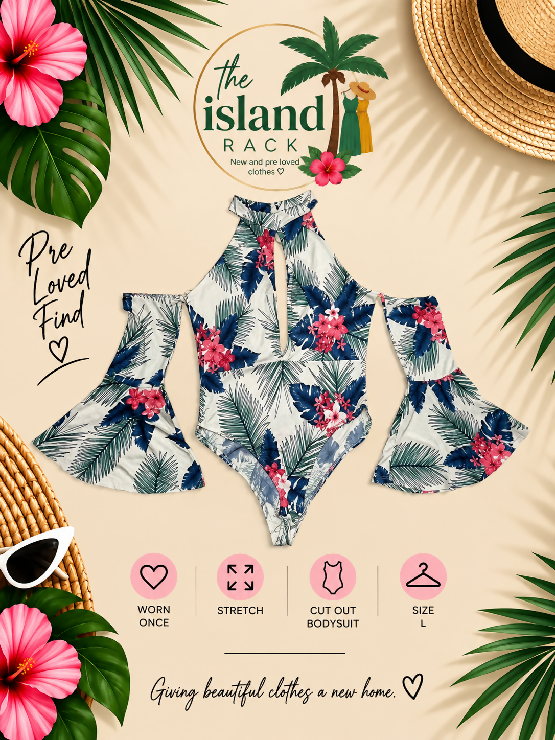 Tropical Floral Cold-Shoulder Bodysuit