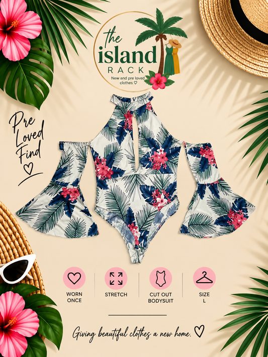 Tropical Floral Cold-Shoulder Bodysuit