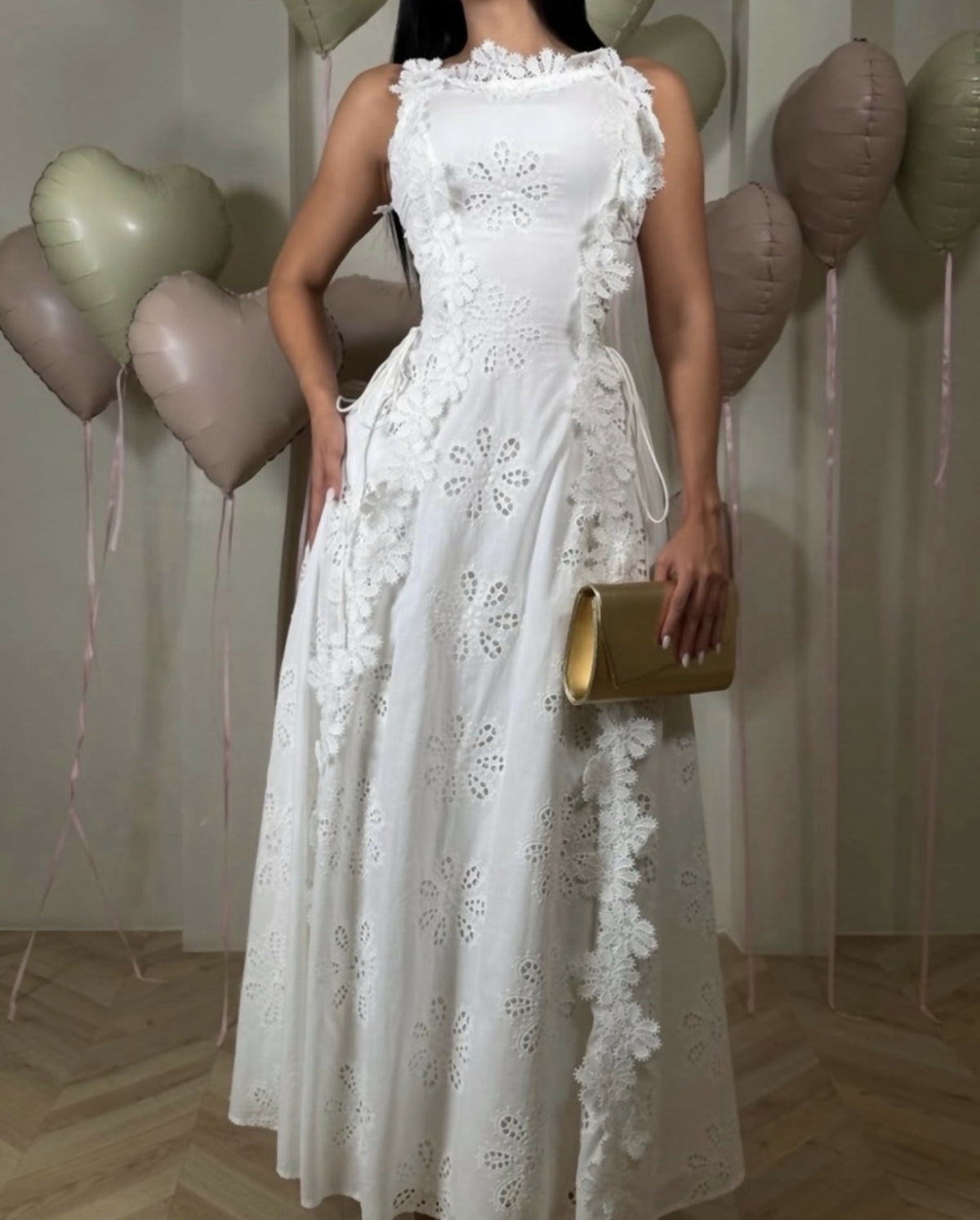 Ivory Floral Lace Maxi Dress