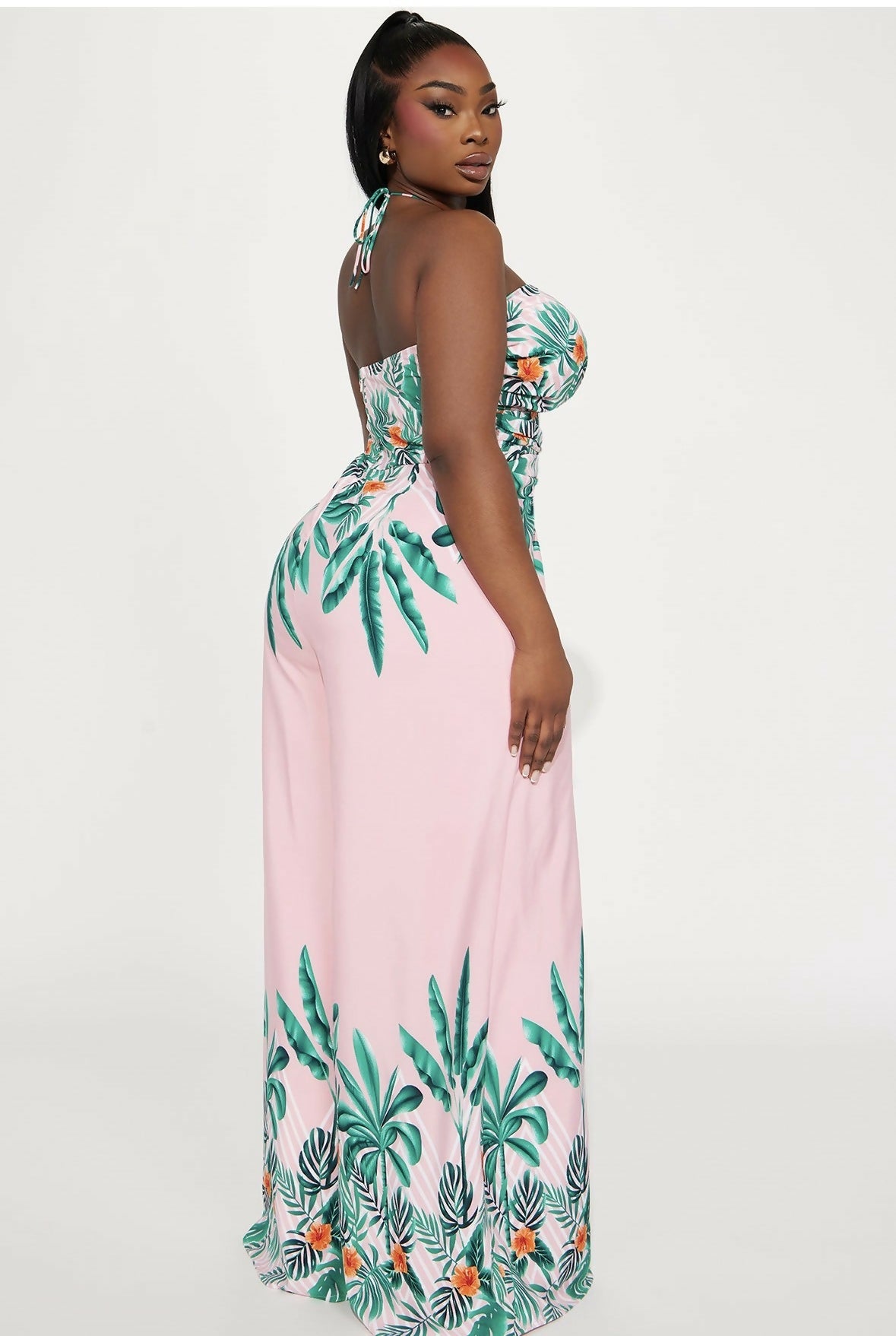 Fashion Nova Maui nights halter jumpsuit - Pink/combo