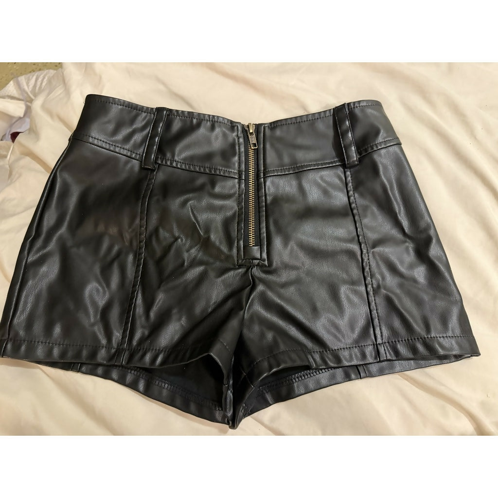 Leather Front zip shorts