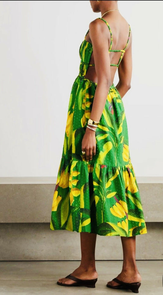 FARM Rio Banana Aquarela Cotton Midi Dress