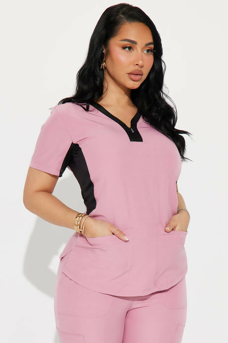 Elite Med Two-Tone Zip-Neck Scrub Top