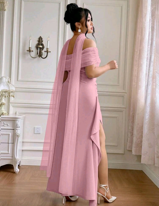 Roveilla Plus Size Elegant Off-Shoulder Open Back Evening Dress