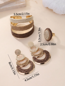 3pcs Women's Maillard Earth Tone Raffia Jewelry Set