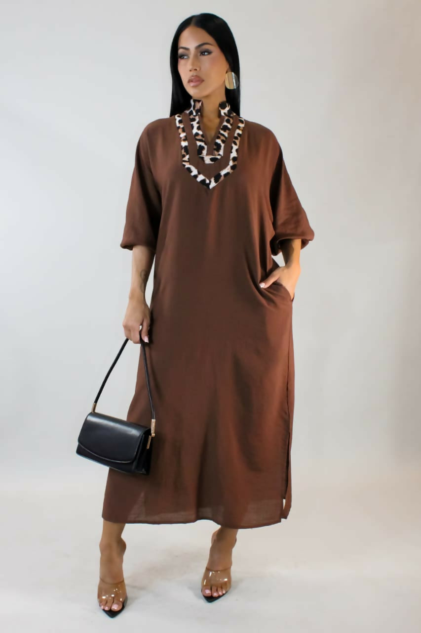 Brown Kaftan Midi Dress