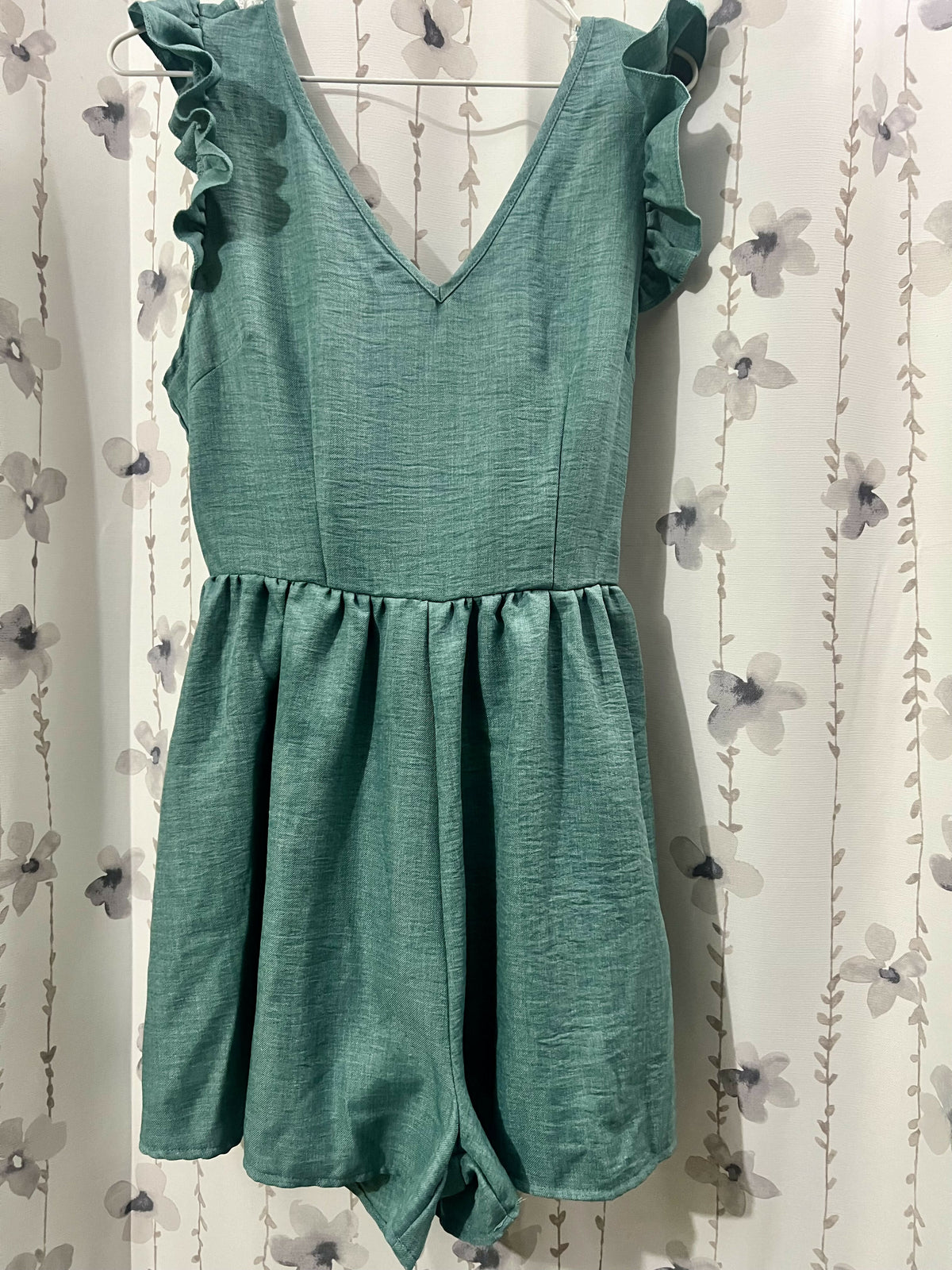 Teal Ruffle-Sleeve Romper