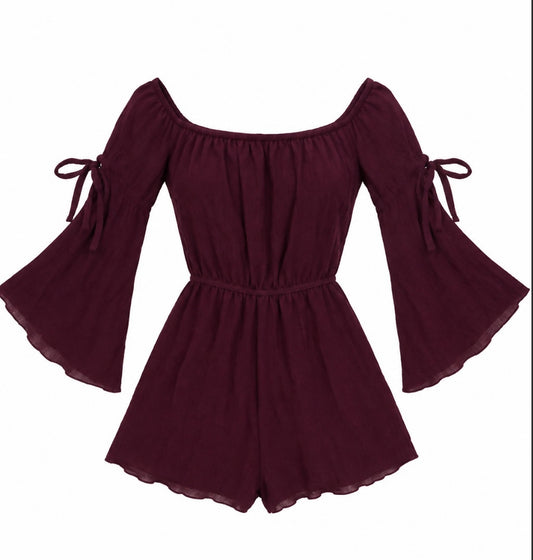 Off the shoulder burgundy romper