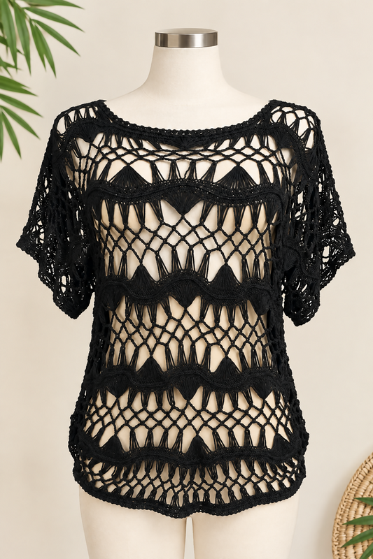 Crochet Short-Sleeve Beach Cover Up