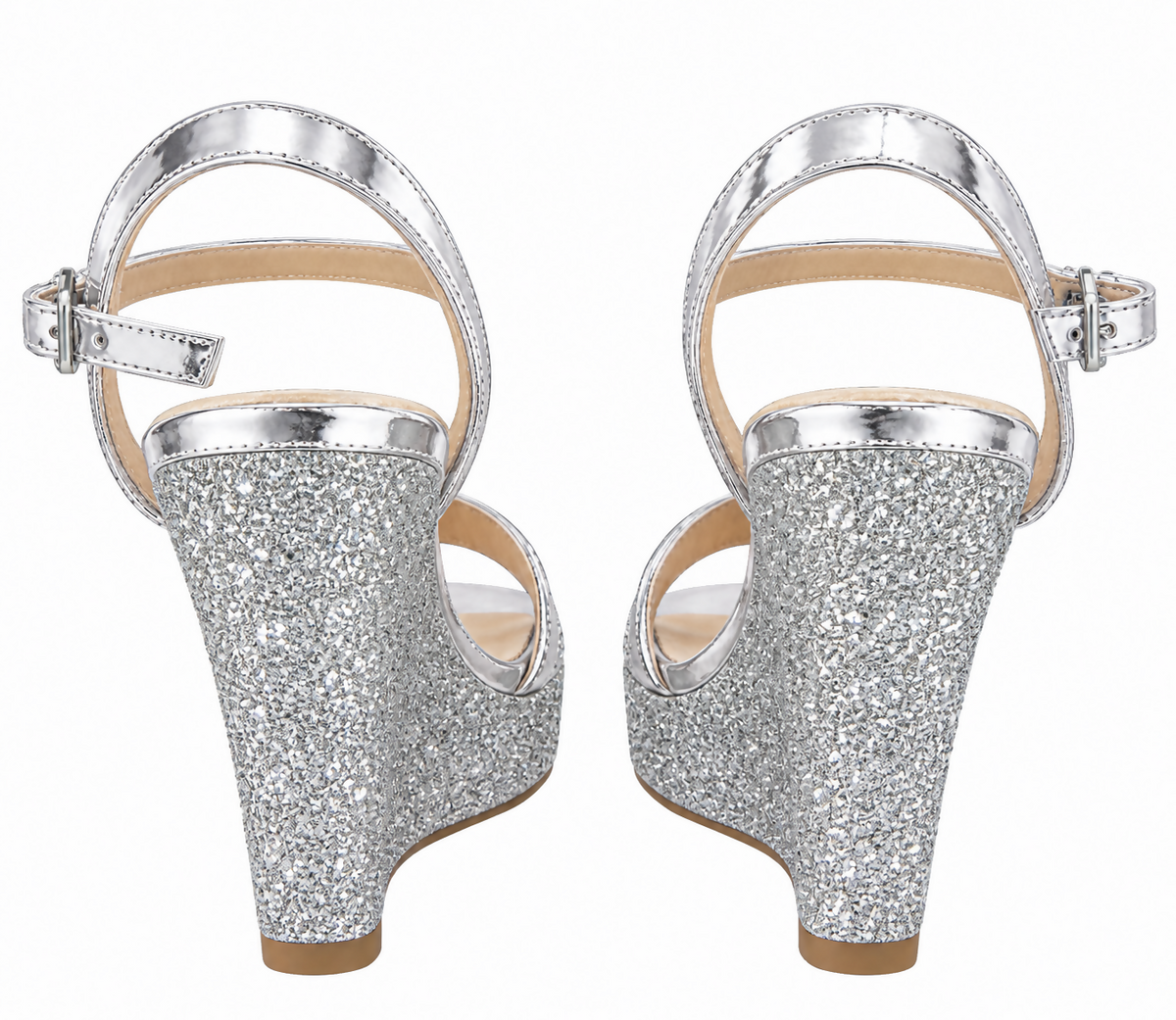 Silver Glitter Wedge Sandals