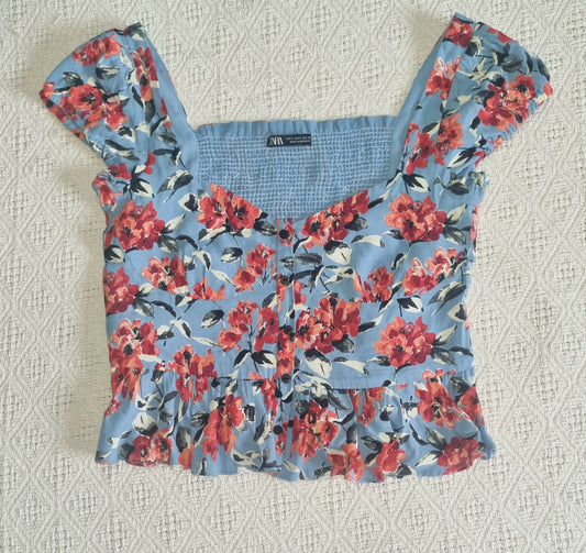 Zara Floral Crop Top with Zipper Detail