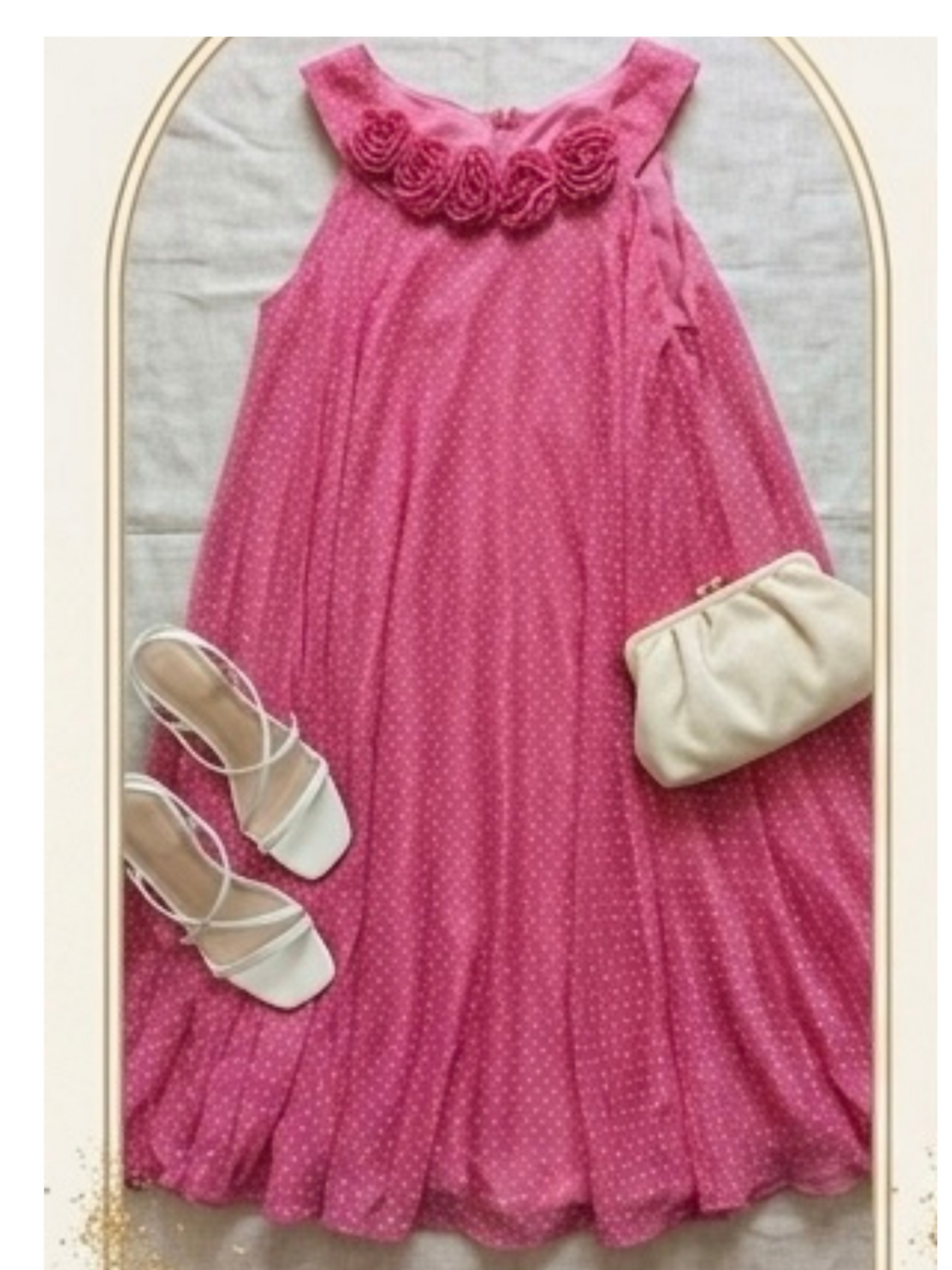 Fuchsia Polka Dot Chiffon Rosette Swing Dress