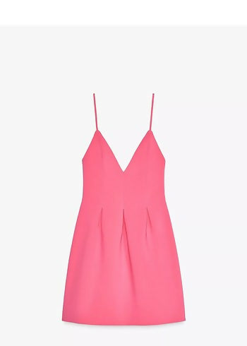 Zara Fit and Flare Pleated V-Neck Mini Dress