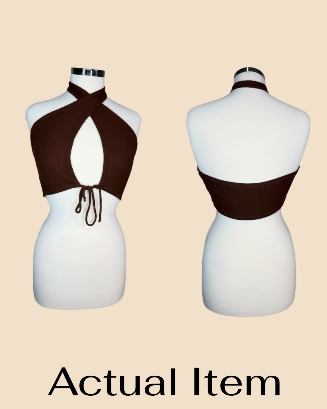 BOZZOLO Brown Cropped Halter Top