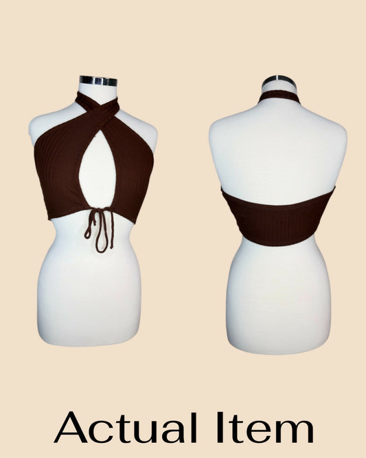 BOZZOLO Brown Cropped Halter Top