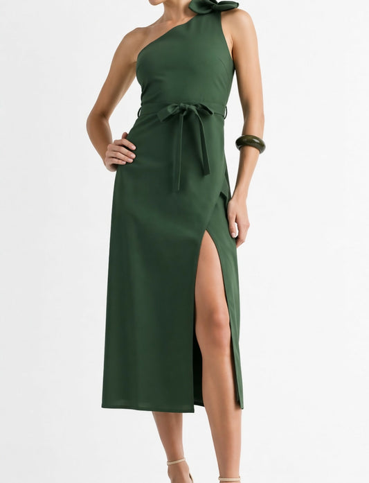 Green One-Shoulder Midi Dress