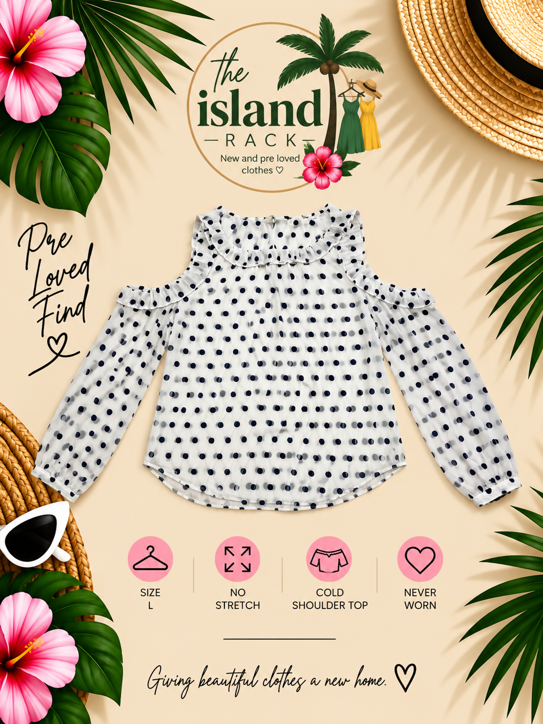 White & Black Polka Dot Cold-Shoulder Blouse
