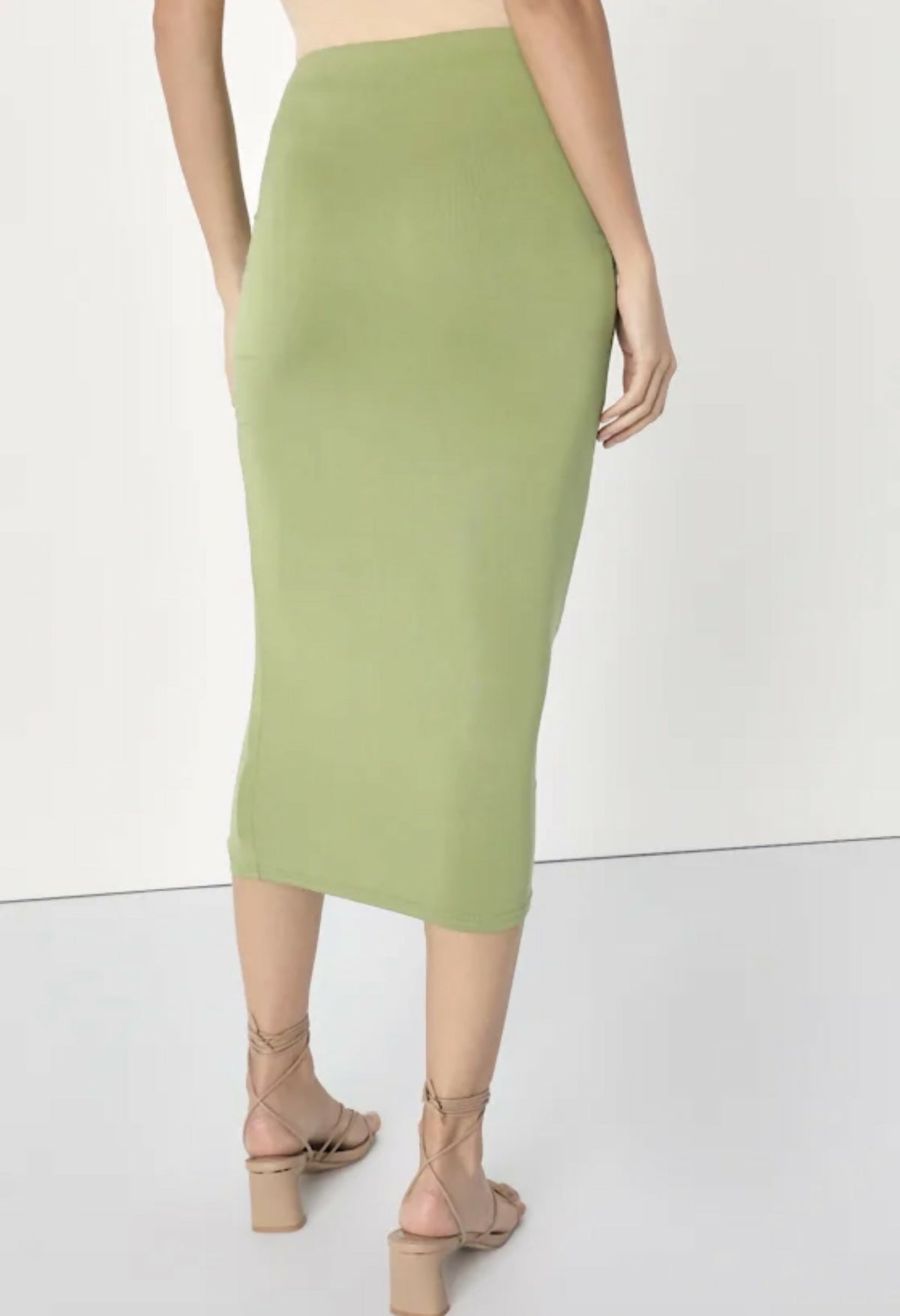 Carefree Dreamer Green High-Waisted Knot-Front Midi Skirt