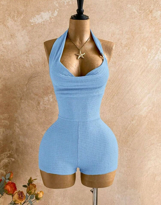 Draped Neck Metal Decor Mini Jumpsuit