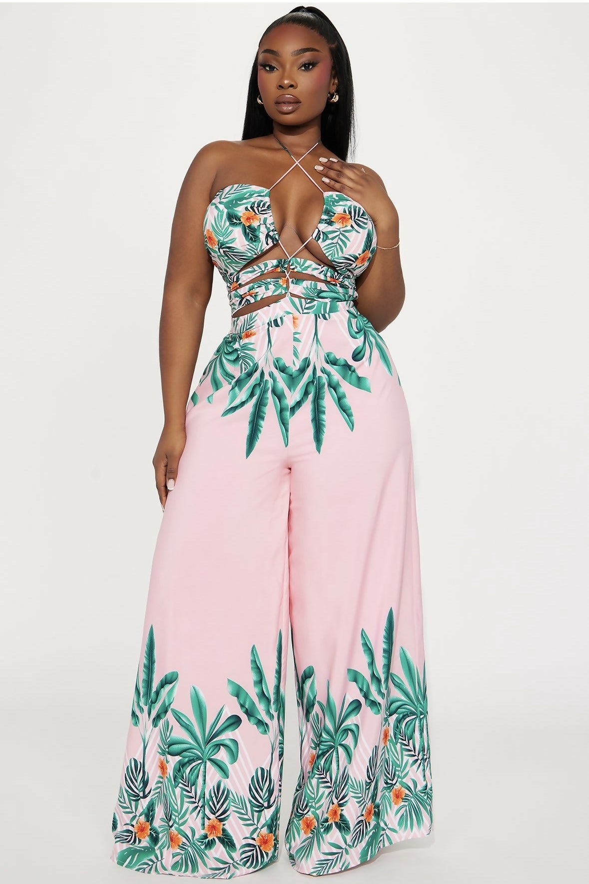 Fashion Nova Maui nights halter jumpsuit - Pink/combo