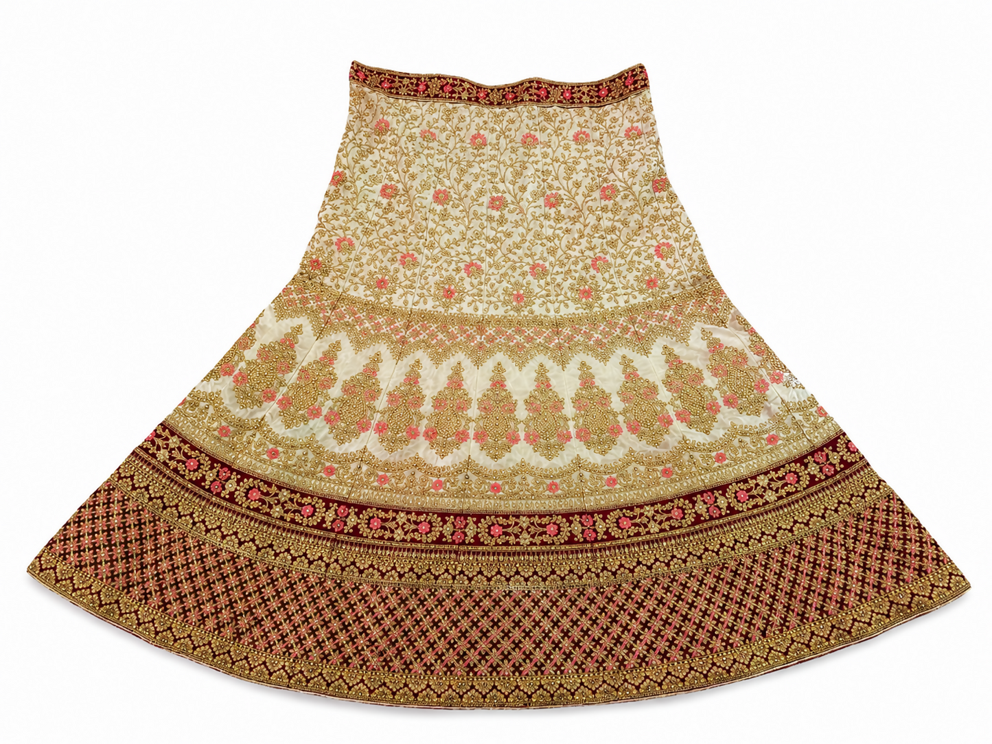 Bridal Lehenga Set – Ivory, Red & Gold Embroidered (3-Piece)