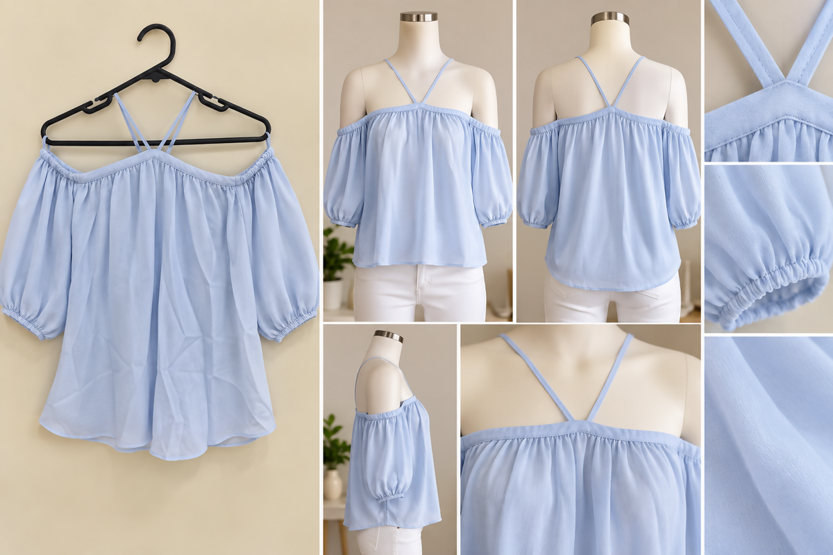 1.STATE Pale Blue Cold-Shoulder Blouse – Size XXS
