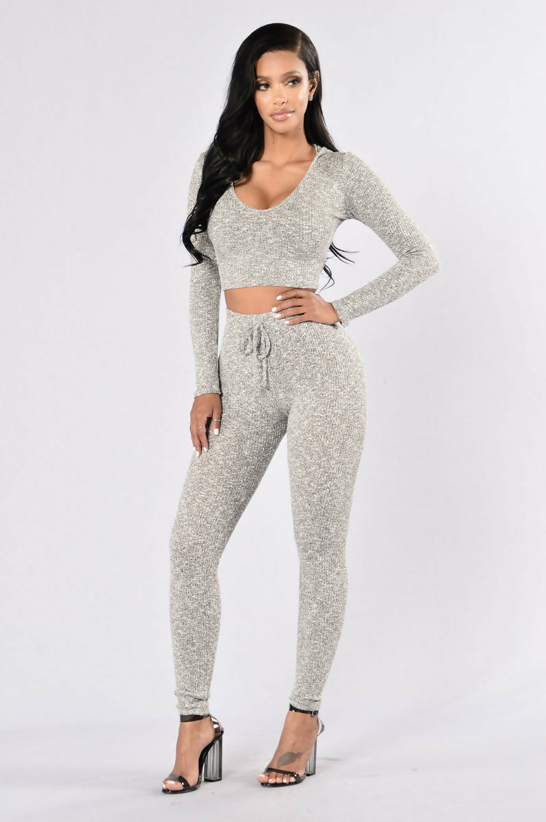 Knitted Grey Two Piece Hooded Set