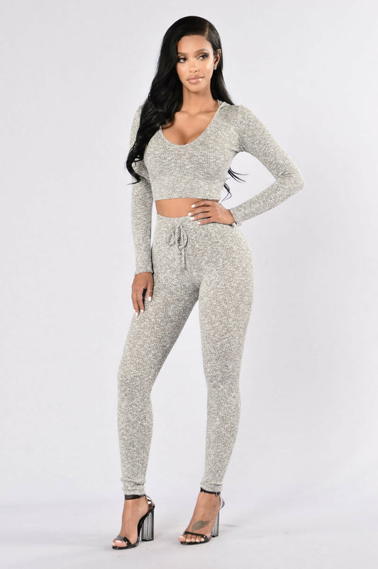 Knitted Grey Two Piece Hooded Set