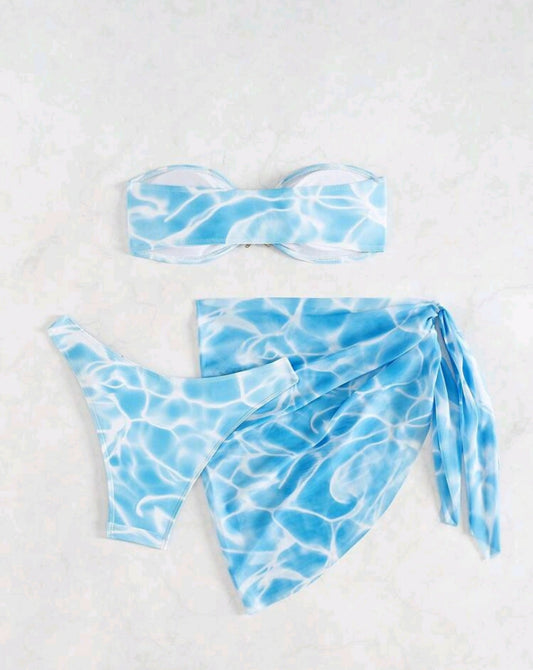 Starfish Decor 3-Piece Swimwear Set With Bandeau Top