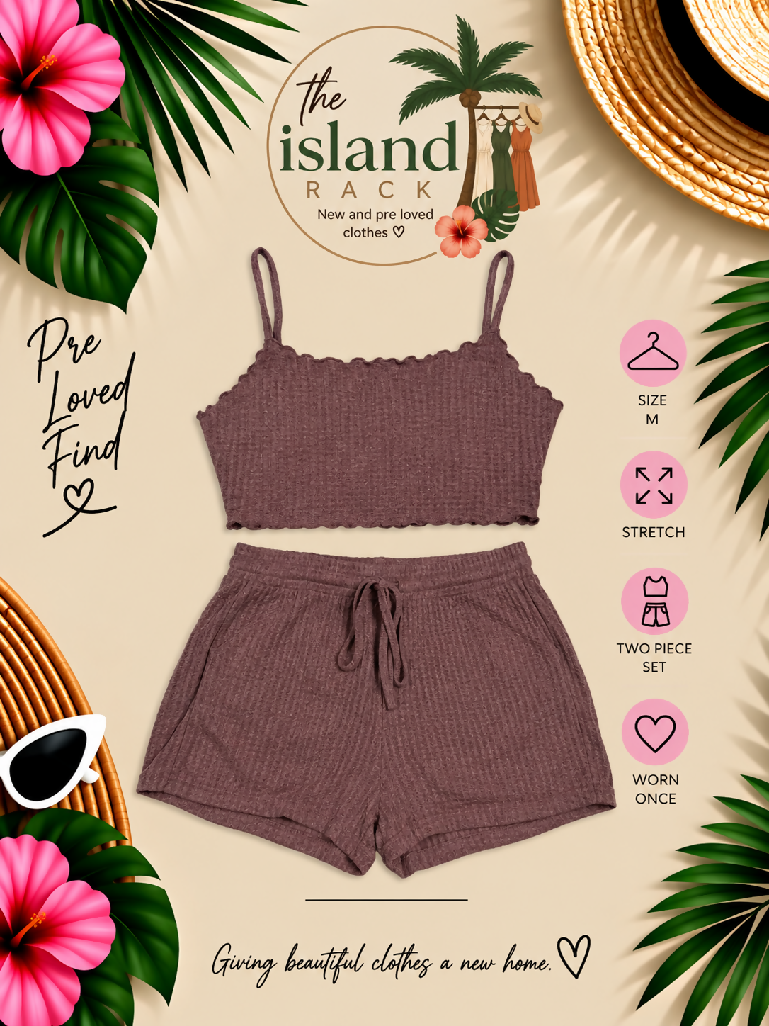 SHEIN EZwear Waffle Knit Cami Top & Shorts Set