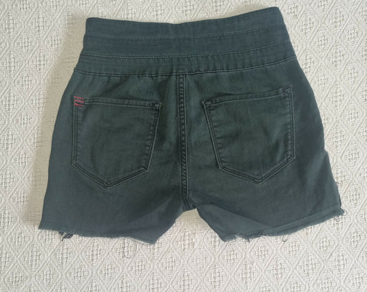 High Waist Black Denim Shorts with Frayed Edges